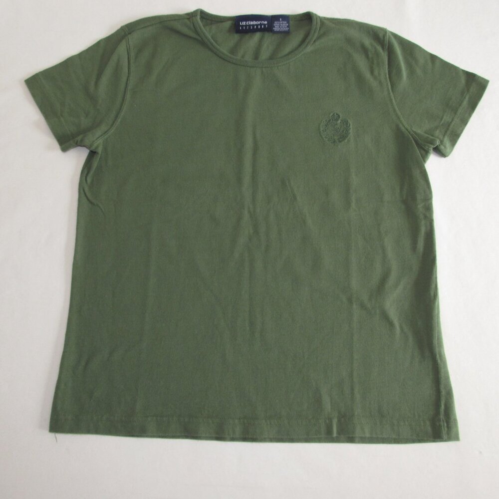 Liz Claiborne LizSport Short Sleeve 100% Cotton T Shirt Green Size Small